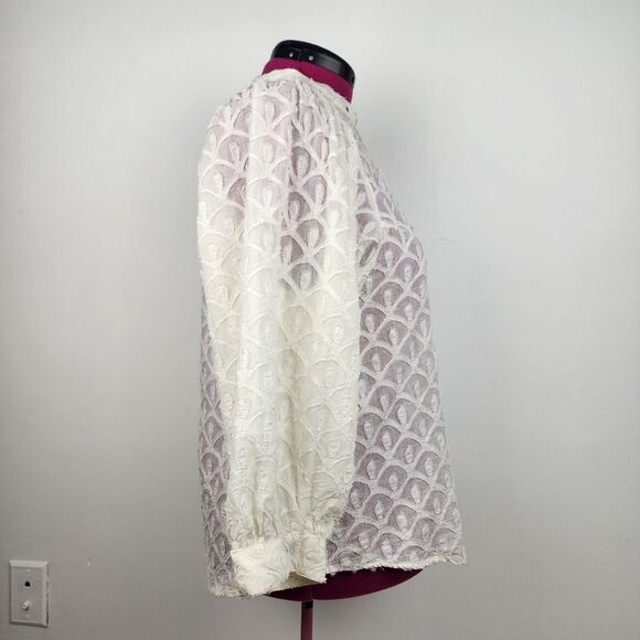 Anthropologie Pilcro Blouse Puff Sleeve Prairie Cottagecore Cream Cotton Top M - Picture 15 of 16